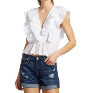 NWOT WAYF Womens Double V Ruffled Peplum Top White S